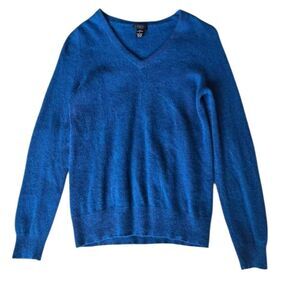 ONLY MINE 2-Ply Cashmere Women’s Large Sweater Pullover Cashmere V-Neck Blue